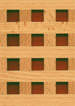 Holzmuster: Ziergitter mit farbigem Plexiglas